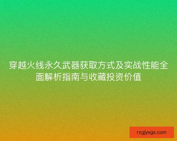 穿越火线永久武器获取方式及实战性能全面解析指南与收藏投资价值